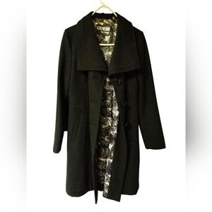 EUC Guess Women's Los Angeles Women's Black Button Up Wool Blend Peacoat, Sz M